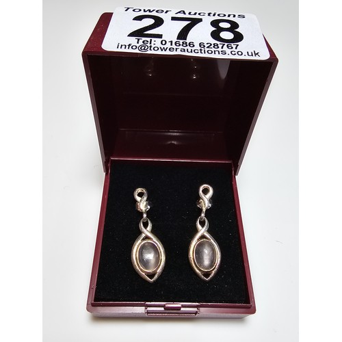 278 - A pair of 925 silver drop earrings both inset with rose quartz stones, in excellent clean condition ... 