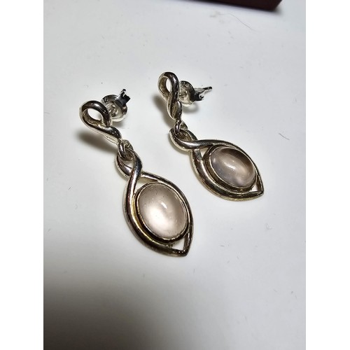 278 - A pair of 925 silver drop earrings both inset with rose quartz stones, in excellent clean condition ... 