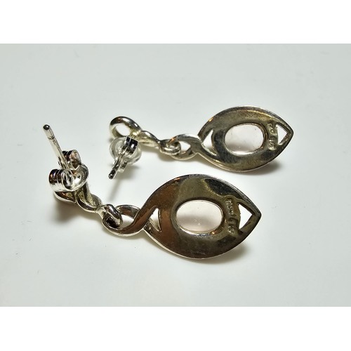 278 - A pair of 925 silver drop earrings both inset with rose quartz stones, in excellent clean condition ... 