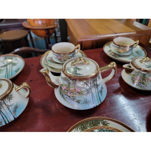 409 - Vintage 1960's Soho China 18x piece part tea set all with gilding to the rim and hand painted scenes... 