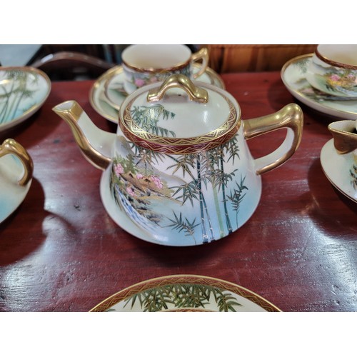 409 - Vintage 1960's Soho China 18x piece part tea set all with gilding to the rim and hand painted scenes... 