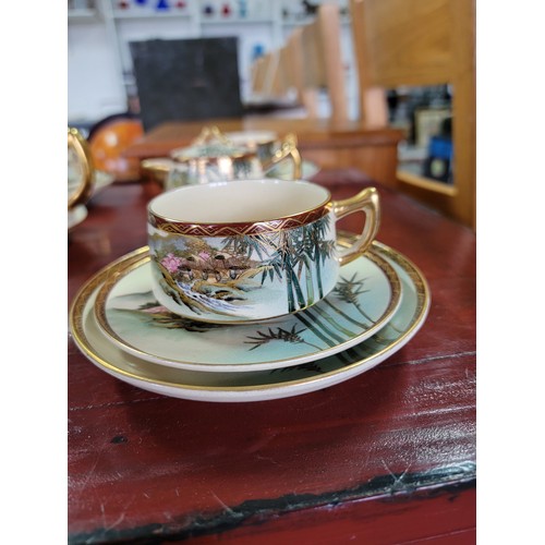 409 - Vintage 1960's Soho China 18x piece part tea set all with gilding to the rim and hand painted scenes... 