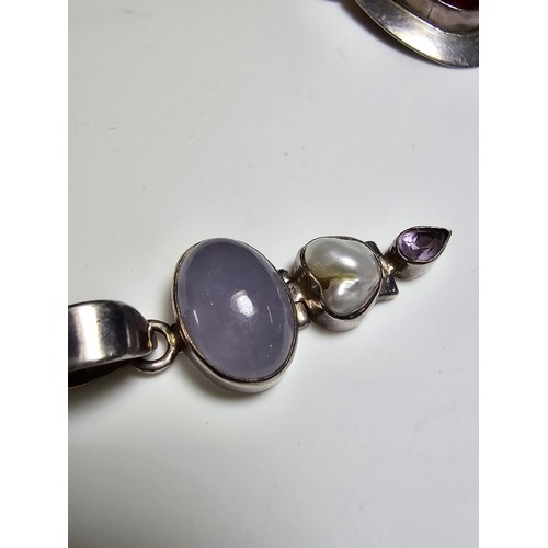 288 - 2x good quality unused 925 silver gemstone pendants, 1 is inset with a chalcedony pearl and amethyst... 