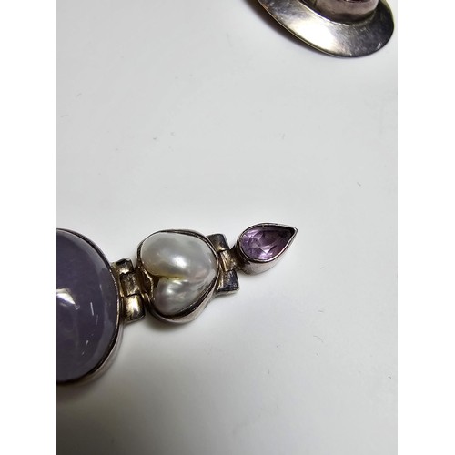 288 - 2x good quality unused 925 silver gemstone pendants, 1 is inset with a chalcedony pearl and amethyst... 