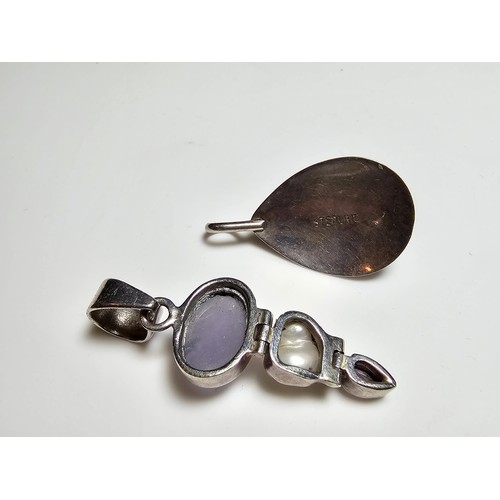 288 - 2x good quality unused 925 silver gemstone pendants, 1 is inset with a chalcedony pearl and amethyst... 