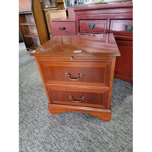 412 - Modern 2 drawer bedside cupboard with pull out shelf to the top in overall good condition with inlay... 