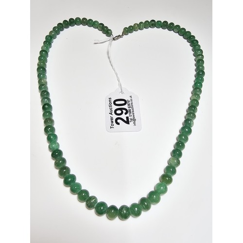 290 - A good quality natural aventurine beaded necklace presenting natural aventurine stones all the way a... 