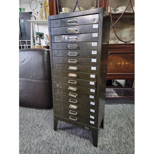 423 - Vintage 15 drawer metal cabinet in overall good condition stands at 99cm high 41cm wide 24cm deep