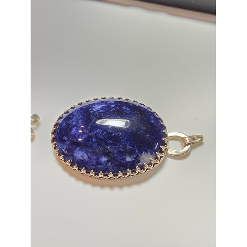 295 - 2x pretty 925 silver semi precious stone pendants 1 is inset with a large oval blue lapis lazuli fea... 