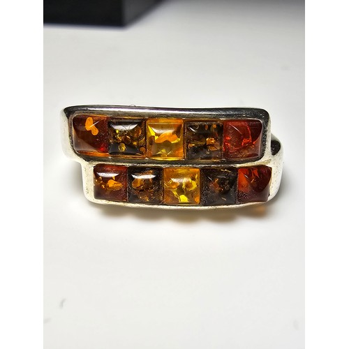 297 - A stunning 925 silver ring double channel set with natural amber stones in 3 different colours from ... 