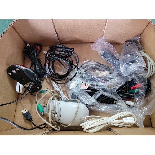 432 - Box containing a quantity of electrical items inc Epson printer ink, scart cables, Motorola mobile p... 