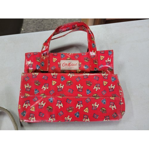 443 - 2x Cath Kidston handbags inc a British Patriotic design bag, a blue and white polka dot bag along wi... 