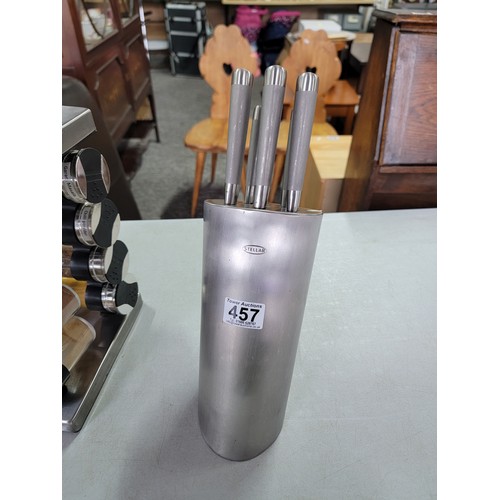 457 - Stellar knife block set containing 5x knife Sabatier set along with a chrome spice rack containing 1... 