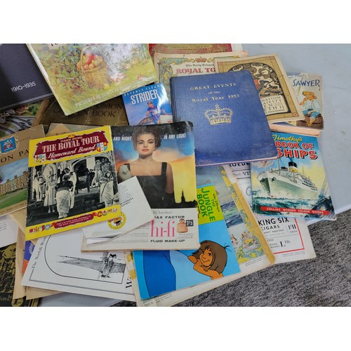 447 - Suitcase containing a large quantity of assorted books inc The Great Events of the Royal Year 1953, ... 