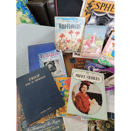 447 - Suitcase containing a large quantity of assorted books inc The Great Events of the Royal Year 1953, ... 