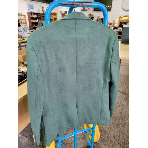 447B - As new green suede unisex jacket in excellent condition with no rips of tears size small