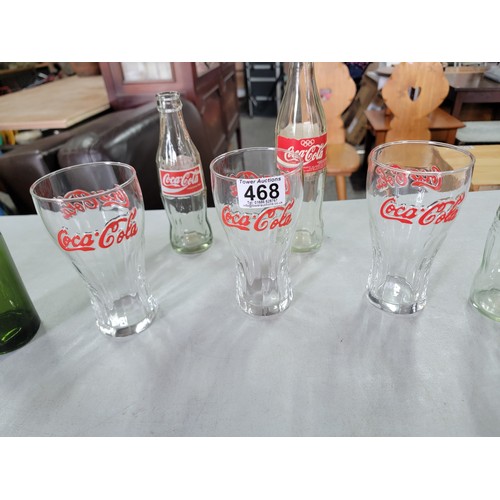 468 - Box containing a quantity of collectable glassware to include 3x branded Coco-Cola half pint glasses... 