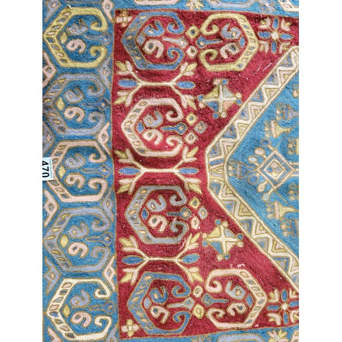 470 - Well made hand crafted Indian rug displaying vibrant colours with a lined back in good order with no... 