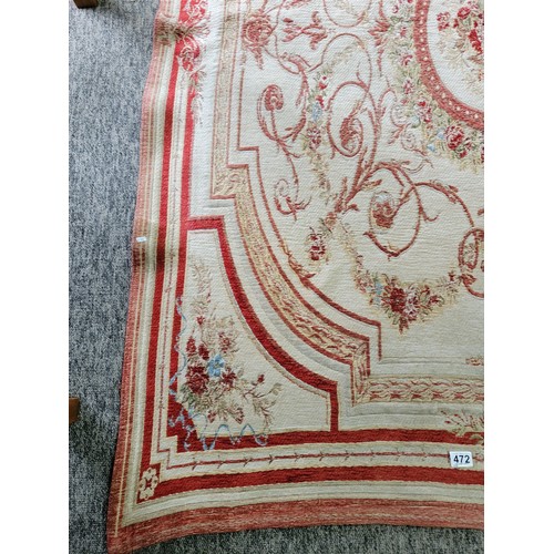 472 - Good quality hand made cream and red floral traditional style rug in excellent condition with no rip... 