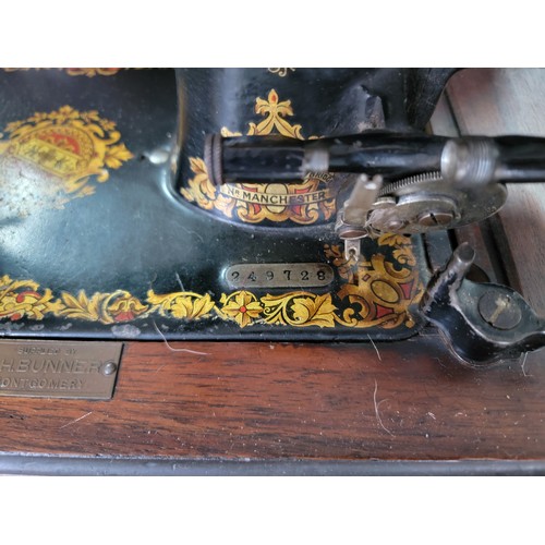 477 - Cased Antique Jones Family sewing machine as supplied to Her Majesty Queen Alexandra for the Manches... 