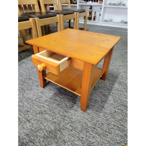 482 - Pine occasional table with 1 drawer to the top and shelf to the base along with a vintage pine 3 leg... 