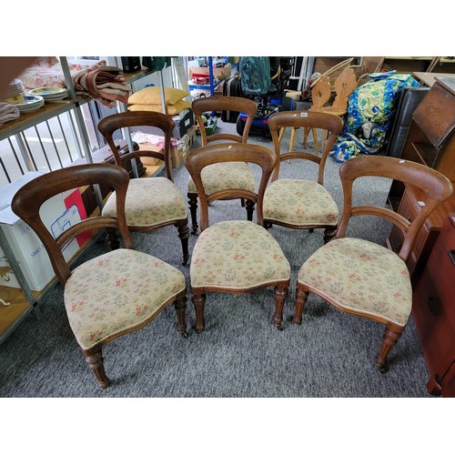 491 - 6x good quality regency style chairs by Lamb of Manchester made of solid oak upholstered with floral... 