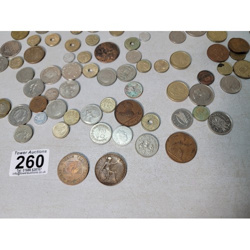 260 - A tub containing a large quantity of various vintage and antique world coins, please study photos fo... 