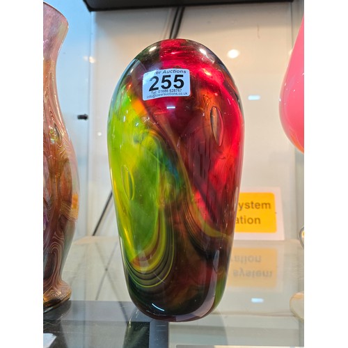 255 - 3 good quality art glass vases to include a stunning multi coloured hand blown glass vase featuring ... 