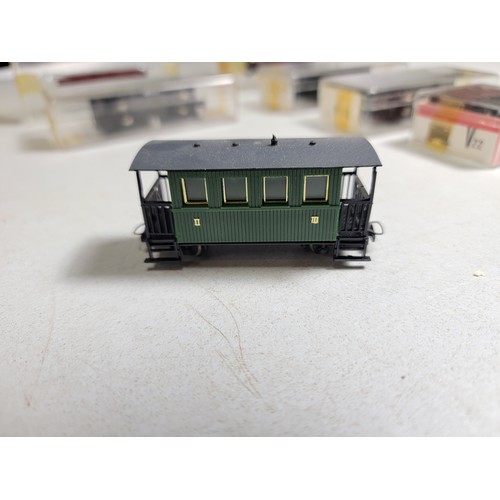 21 - Collection of cased Jouef Egger-Bahn HO scale rolling stock inc Narrow Gauge 4 wheel goods vans, fla... 