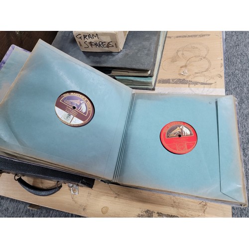 9 - HMV tabletop 109 gramophone along with gramophone needles and a large quantity of 78 records in albu... 