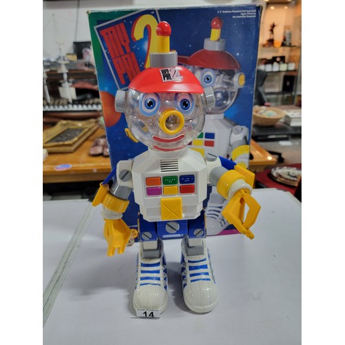 14 - 1990s Hornby ToyBiz My Pal 2 Talking interactive robot in original box, robot stands at 42cm high