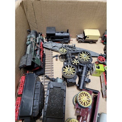 28 - Box containing a large quantity of plastic 00 gauge train bodies, rolling stock, vehicles, steam eng... 