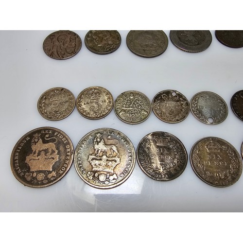 322 - Good collection of antique coins to include many British silver coins, world silver coins & other co... 