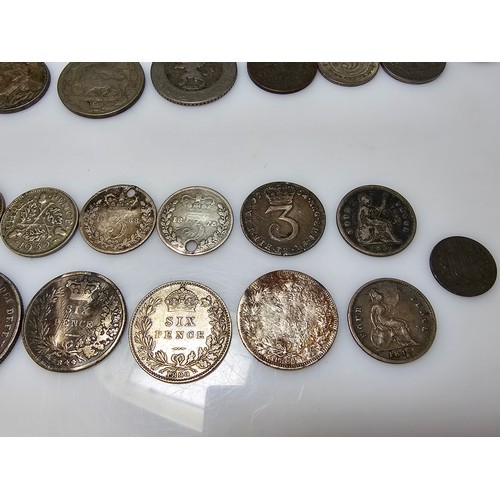 322 - Good collection of antique coins to include many British silver coins, world silver coins & other co... 