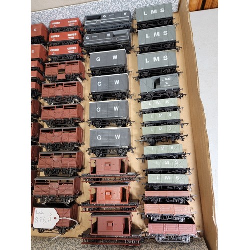 32 - Box containing a large quantity of 42x airfix oo gauge rolling stock inc LMS, GW, Chubb, NE etc, all... 