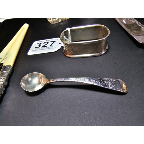 327 - Collection of 7x hallmarked silver items which includes an ornate silver handled glove stretchers, s... 