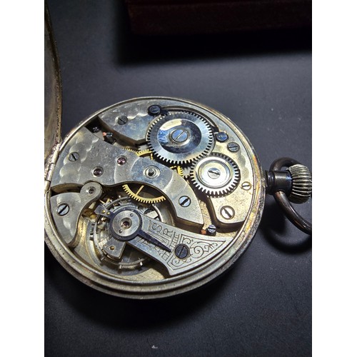 328 - Hallmarked silver pocket watch complete with its leather travel case, pocket watch is in good overal... 