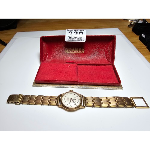 330 - Good quality vintage Roamer Premier Gents watch with hallmarked 9ct. yellow gold case on a good qual... 