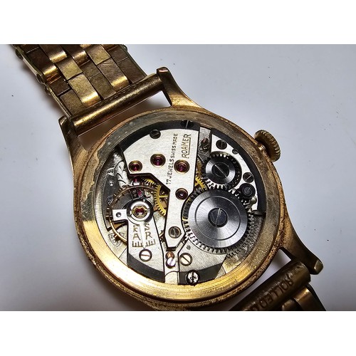 330 - Good quality vintage Roamer Premier Gents watch with hallmarked 9ct. yellow gold case on a good qual... 