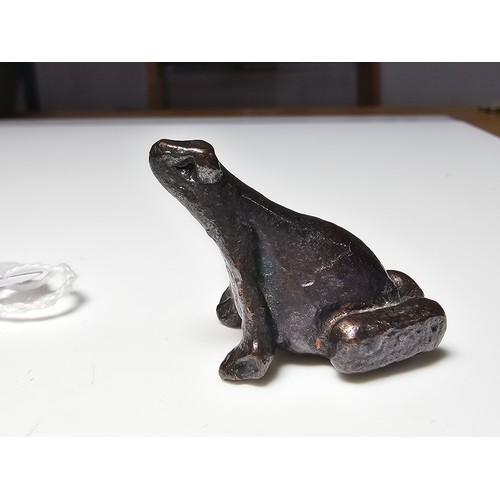 334 - Solid bronze figure of a frog signed W.R.L along with a good quality solid brass snake figure which ... 