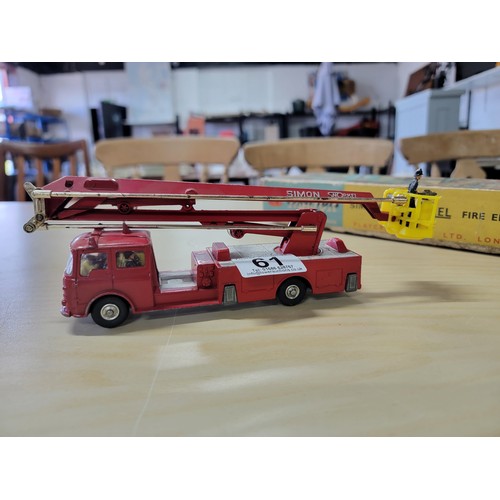 61 - Vintage boxed Corgi Major, Simon Snorkel metal fire engine complete with fireman on the lift and 5x ... 