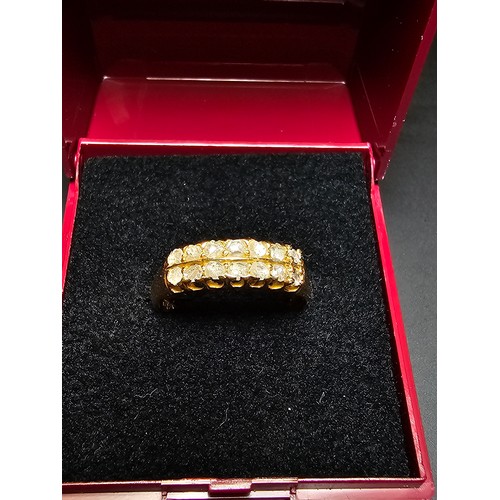 346 - Stunning hallmarked 18ct yellow gold diamond ring featuring two rows of channel set rose cut diamond... 