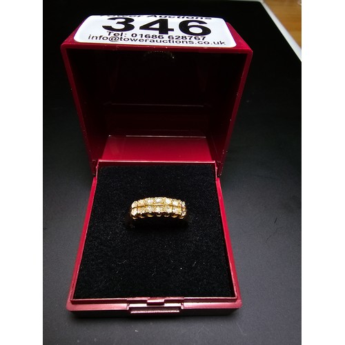 346 - Stunning hallmarked 18ct yellow gold diamond ring featuring two rows of channel set rose cut diamond... 