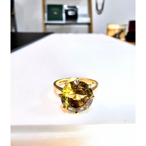 347 - Hallmarked 9ct yellow gold signet ring inset with a large and impressive faceted natural Citrine gem... 