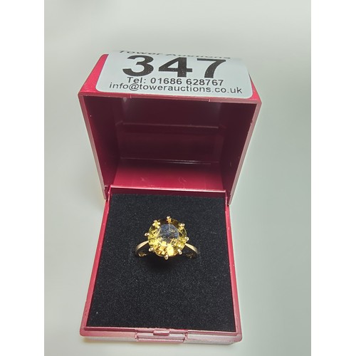 347 - Hallmarked 9ct yellow gold signet ring inset with a large and impressive faceted natural Citrine gem... 