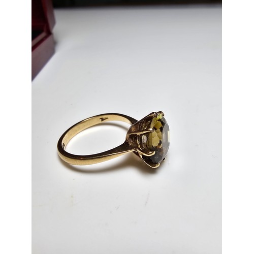 347 - Hallmarked 9ct yellow gold signet ring inset with a large and impressive faceted natural Citrine gem... 