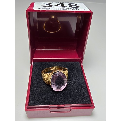 348 - Stunning antique 18ct yellow gold statement ring inset with a large natural faceted amethyst gemston... 