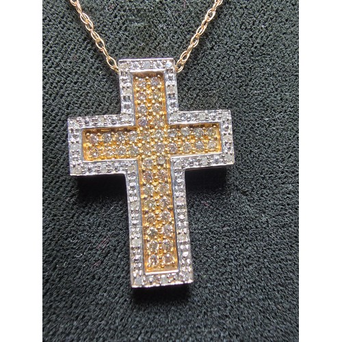 361 - Stunning 9ct yellow gold cross pendant encrusted with 70 diamonds 44 diamonds on the inside with yel... 