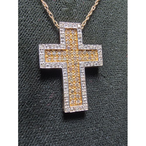 361 - Stunning 9ct yellow gold cross pendant encrusted with 70 diamonds 44 diamonds on the inside with yel... 