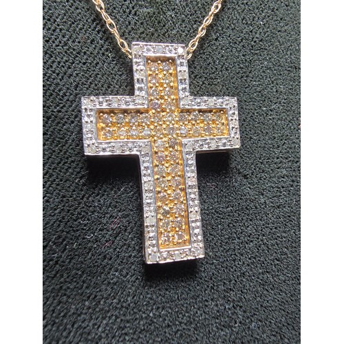 361 - Stunning 9ct yellow gold cross pendant encrusted with 70 diamonds 44 diamonds on the inside with yel... 